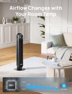 DREO Silent Tower Fan, 8-Speed Bladeless Floor Fan – Remote, 90° Oscillation, Black