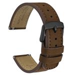 WOCCI 20mm Retro Leather Watch Strap for Men and Women, Quick Release Replacement Band with Black Buckle (Dark Brown)