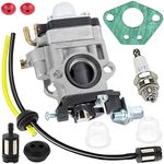 ZAMDOE 15mm Carburetor for 52cc 50cc 49cc 47cc 43cc 33cc Brush Cutter Engines, with Gasket Spark Plug Fuel Filter, for Hedge Trimmer Blower Edger Cultivator Scooter Pocket Bike