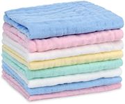 Aolso Baby Washcloths, 8pcs Muslin Cotton Baby Towels, 25x25 cm 6 Layers Cotton Baby Muslin Squares, Soft Baby Muslin Cloths, Absorbent & Breathable, Bibs for Girls & Boys