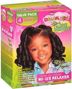 African Pride Dream Kids Olive Miracle (4) Touch-Up Relaxer Kit, Regular - Helps Strengthen & Protect Hair, Contains Olive Oil to Seal in Moisture, 1 Kit