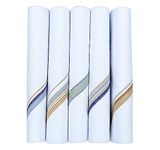 Caruso Italy Men's Premium 100% Pure Cotton Handkerchief White Base Colored Border - Pack of 5 (46x46 cm)