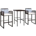 Outsunny 3-Piece Wicker Patio Bar with 2 Chairs and Bar Height Table, PE Rattan Outdoor Bar Set with Cushions and Two Pillows, for Poolside, Backyard, White