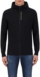 ARMANI EXCHANGE Felpa Con Cappuccio Con Zip, Linea Posteriore, Logo Frontale, Maglione cardigan, Uomo, Nero/Giallo Acido, S