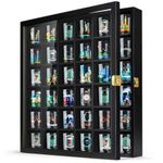 TJ.MOREE Shot Glass Display Case 36 Slots Glass Display Holder Wall Mounted with Lockable Door, Black