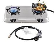 Propane Gas Cooktop 2 Burner Gas Stove Portable Stainless Steel Stove Auto Ignition Camping Dual LPG for RV, Apartment, Outdoor