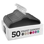 ZOBER Velvet Coat Hangers - 50-Pack, Premium, Non-Slip Hangers for Clothes - Velvet Clothes Hangers w/ 360 Degree Swivel Hook - Coat Hangers for Trousers, Dresses, and Coats - Grey