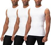 DEVOPS 3 Pack Men's Athletic Compression Shirts Sleeveless (Small, White/White/White)