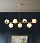 twixle (with Bulb) Glass Globe Sputnik Chandelier, 7 Light, Golden Semi Flush Mount Ceiling Light