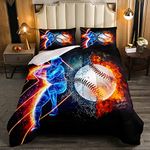 Castle Fairy Kids Baseball Gaming Comforter Set Twin Size,Sports Baseball Player Quilt Set for Kids Boys Room Decor,Water and Fire Decor Polyester Bedding Set with 1 Pillowcase