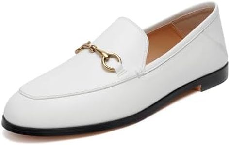 Vertundy Women's Loafers Flats Leather Pointed Toe Work Slip On Mules White