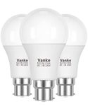 Vanke Bayonet Light Bulb 60w Equivalent, B22 LED Bulbs Warm White 2700K Yellow Light, Non-Dimmable 9w Energy Saver Lightbulb, 806 Lumen, 3-Pack