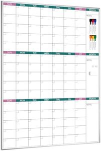 ARCOBIS 3-Month Dry Erase Calendar for Wall, 39"x28" Magnetic Whiteboard Calendar with Silver Aluminum Frame, Monthly Calendar Board for Office, Home, School