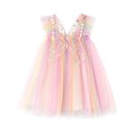 Miipat Toddler Girls Butterfly Dress Flutter Sleeves Fairy Tutu Dress Baby Tulle Dress Layered Birthday Party Dress(Rainbow,2-3T)