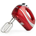 VonShef Hand Mixer Electric Whisk – Food Mixer for Baking with 5 Speeds, 300W, 2 Stainless Steel Beaters, 2 Dough Hooks & Balloon Whisk, Easy Clean, Turbo Boost, Eject Button, Compact – Red