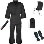 MAR | Black Ninja Uniform with FREE Accessories for Men & Woman, Ninja Adult Costume, Karate Costume Adult, Martial Arts Gi, Real Ninjutsu Uniform, Ninja Costume Adult (3/160)