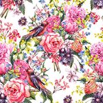 ReWallpaper Floral Bouquet Peel and Stick Wallpaper with Birds Pink & Green Flowers Self Adhesive Wallpaper 44.5cm x 7m Dainty Floral Wallpaper Decorative Vinyl Lining Paper for Walls