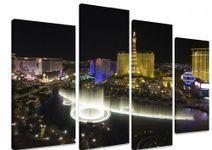 Art_Depot_Outlet Multi Split Panel Canvas Artwork Art - Las Vegas Eiffel Tower And Bellagio Fountains At Night Lights Black Sky America 4 Panel - 101cm x 71cm (40"x28")