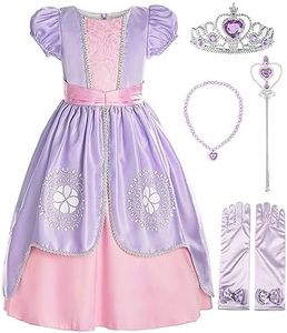 ReliBeauty Girls Short Sleeve Costume Princess Dress with Accessories, Lilac 1, 5/130