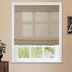 TWOPAGES Natural No Drill Roman Blind Custom Made Cordless Ramie Roman Shade Light Filtering Privacy Shade Roman Blind Window Treatment for Kitchen French Doors, Coconut, 1 Piece