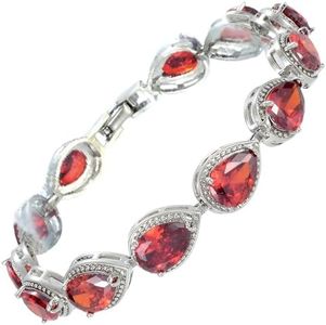 RIZILIA Tennis Bracelet for Women, Pear Cut CZ [Simulated Red Garnet] in White Gold Plated, 7 inch