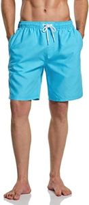 ATHLIO Men's 11 Inches Swim Trunks, Quick Dry Beach Board Shorts, Bathing Suits with Inner Mesh Lining and Pocket SBB03-AQA Large Aqua