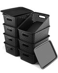 EOENVIVS Plastic Storage Bins with Lids 8 Packs Small Storage Baskets for Organizing Storage Container Organizer Bins for Shelves Desktop Closet Pantry Playroom Classroom Office, Black