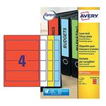 Avery L7171A-20 Printable, Customisable Assorted Colours Lever Arch File Labels, 4 Labels Per A4 Sheet, 80 Labels Per Pack