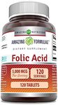 Amazing Formulas Folic Acid 5000 mcg (5 mg) 120 Tablets Supplement | Vitamin B9 | Non-GMO | Gluten Free | Made in USA