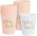 Sparkle and Bash 15 Pack Reusable Bachelorette Party Cups, 16 Oz, Plastic Tumblers for Bridal Shower or Getting Married, White and Pink