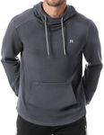 JMIERR Fall 2024 Sweatshirts for Mens Plain Drawstring Hooded Pullover Long Sleeve Active Sport Sweatshirt with Zipper Pockets, US43(L), A Dark Grey