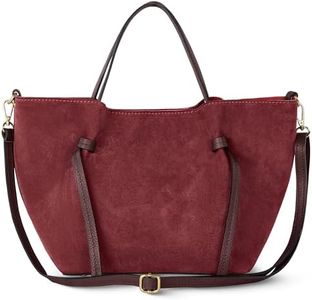 TAKEASY Italian Genuine Suede Tote Bag for Women with Detachable Strap | Structured Top-Handle Purse with Interior Pouch (Burgundy)