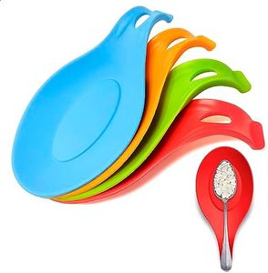 Silicone Spoon Rest Set Of 4 – Heat Resistant Spoon Rests For Kitchen Counter – Ladle Tongs and Utensil Holder for Stove Top, Flexible and Dishwasher Safe