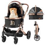 EchoSmile 4 in 1 Pet Stroller for Small to Medium Dogs,One-Touch Folding Lightweight Cat&Dog Stroller,All-Terrain 4 Wheel Puppy Stroller with Pet Carrier Car Seat,45 lbs Capacity