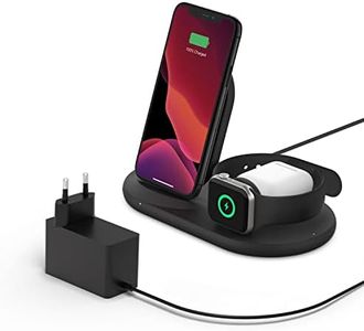Belkin drahtloses 3-in-1 Ladegerät ( 7,5-W- für , und AirPods) kabelloses Ladedock, drahtlose iPhone Ladestation, Apple Watch Ladeständer – Schwarz
