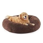 Bedsure Donut Dog Bed Extra Large - Calming Dog Bed for Anti-Anxiety, Round Dog Bed Washable, Fluffy Pet Beds for Large Dogs, Brown, 115x115x25cm
