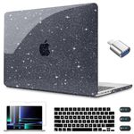 CISSOOK Sparkly Glitter Star Case for MacBook Pro 14 Inch with Touch ID Model A2918 A2992 M3 A2779 M2 A2442 M1 Pro Max, Black Hard Shell Case + Keyboard Cover for MacBook Pro 14 2023 2021 Release