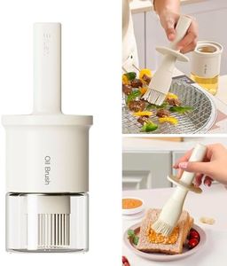 YARRAMATE Oil Dispenser Bottle with Heat Resistant Brush, Glass Oil Dispenser for Kitchen, Oil Container with Silicone Basting & Pastry Brush for Cooking BBQ Vinegar Sauce Grill Frying(Creamy White)