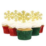 Christmas Cake Topper Silver Gold Snowflake Decorations Frozen Yule Log Cup Cake Cupcake Toppers Plastic Wedding Snowflakes Snow Flake Topper (Gold, 12)