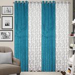 GRIHSHOBHA Heavy Velvet White Floral Textured Blackout Door Room Darkening Thermal Insulated Window Door Curtains Parde for Bedroom, Living Room Hall, 8 Feet Long, Aqua White Textured, Set of 4