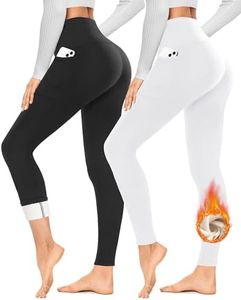 YOLIX 2 Pack Thick Fleece Lined Leggings Women with Pockets, Winter Black High Waisted Thermal Warm Yoga Pants