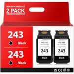 Printer for Canon 243 Black Ink Cartridge for Canon Printer Ink PG-245 PG-243 PG243 Fit for Pixma TS3420 TR4520 MX492 MX490 TS3425 MG2525 TS3320 MG2524 TS3400 TS3300 TS3429 MG3022 Printer(2 Black)