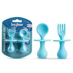 Baybee Silicone Baby Spoon Set for Baby Feeding, Non Toxic BPA Free Training Feeding Spoon & Fork Set, Food Grade Silicone Handle | Baby Feeding Spoons | Feeding Spoon Set for toddlers (Silicone Blue)