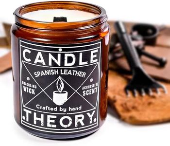 Candle Theory Spanish Leather Scented Candle for Men 7.6 oz, Crackling Leather Candle Men, Men Candle for Bedroom, Scented Man Candle for Home, Men Candle for Home, Man Candle, Leather Candle Scent