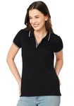 Wear Your Opinion Womens Premium Pique Polo Collar Neck T-Shirt (Design: Tipped Polo,Black,XX-Large)