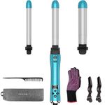 Rotating Automatic Hair Curling Wand, IAMFINE 3 in 1 Automatic Hair Curler Wand Set, Curling Tongs with 3 Interchangeable Ceramic Barrels, Curling Iron with LCD Display, 160-220℃ for Beach Waves