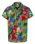 REDSTAR Mens Hawaiian Shirt Short Sleeve Hawaiian Shirts for Men Funny Shirt - Ugly Shirt with a Jungle Animal Print for Funky Shirts for Men and Stag Shirt (Medium, Green)