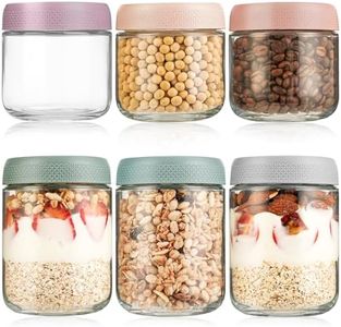 KUOGAS Bocal en Verre Avec Couvercle lot de 6 Pots, Overnight Oats Jar Pour L'Avoine, Salade, Yaourt, Pudding, Chutney,Confiture, PréParation Repas Pot Mason
