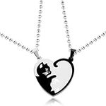 Uloveido A Pair of Titanium Cute Cat Puzzle Matching Necklaces Set Couples Stainless Steel Animal Necklace Valentine's Gift for Boy and Girl SN156 (Heart-Black&White)