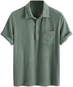 ZAFUL Men Henley Shirt Solid Color Texture Button Up Corduroy Beach Shirt Deep Green M